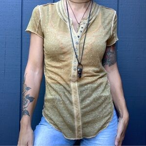 SOLD!!Free-People semi-sheer raglan henley top Sz M
